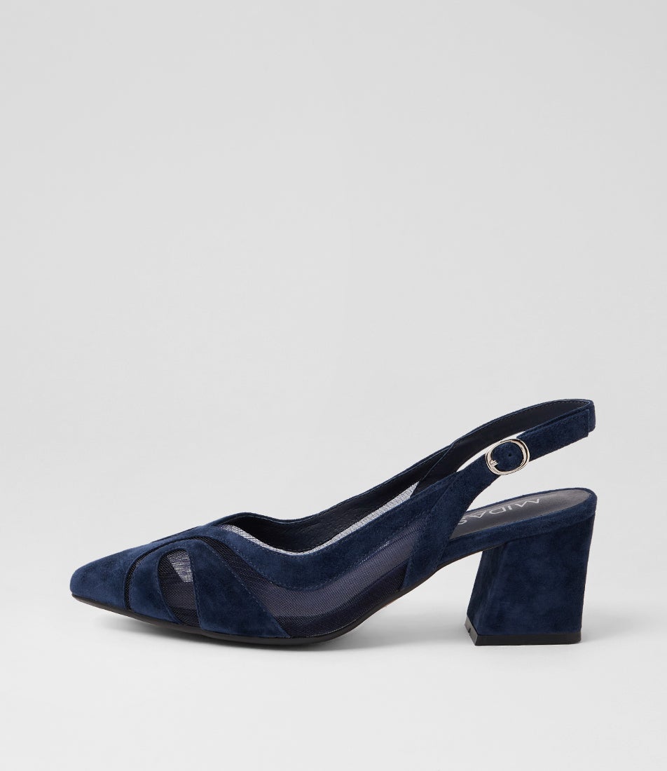Mango Navy Suede Mesh Heels