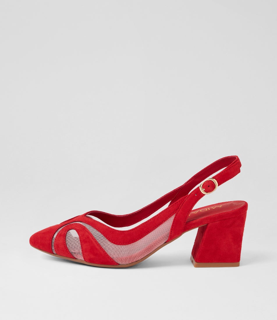 Mango Red Suede Mesh Heels