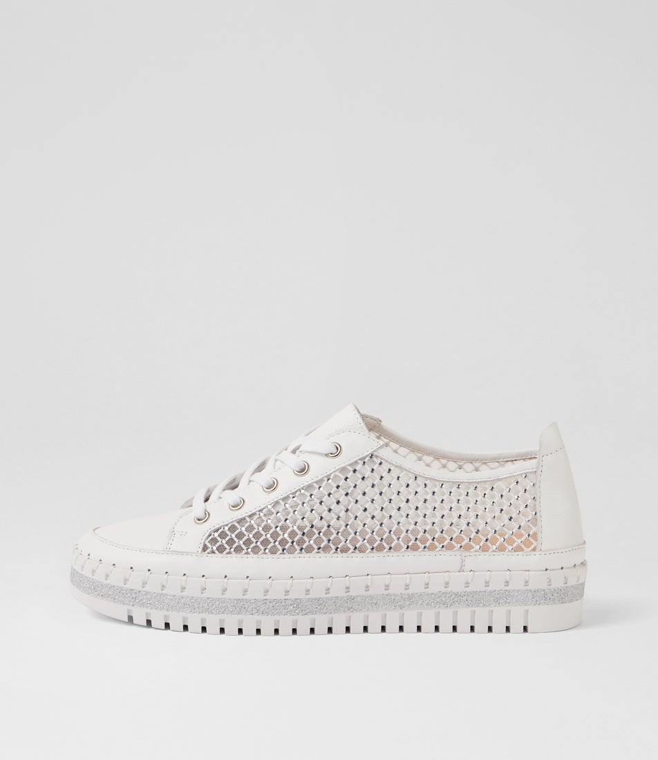 Monet White Leather Mesh Sneakers
