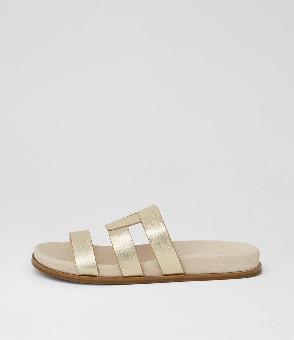 Neesh Pale Gold Leather Slides