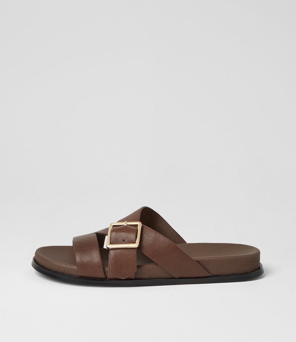 Nibble Choc Black Leather Slides Nibble Choc Black Leather Slides