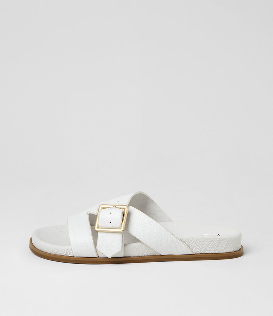 Nibble White Leather Slides Nibble White Leather Slides
