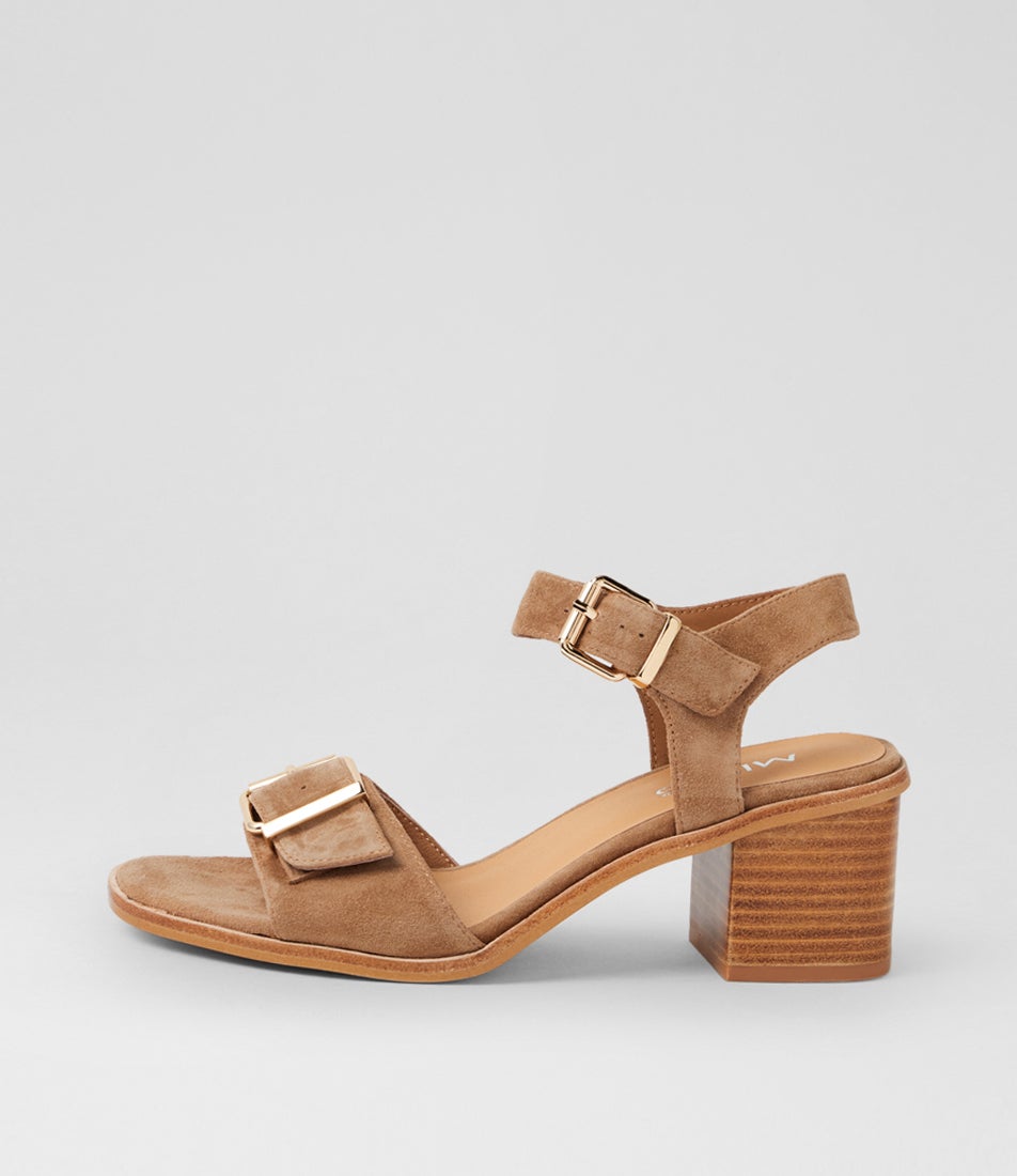 Amara Light Choc Natural Heel Suede Sandals Amara Light Choc Natural Heel Suede Sandals