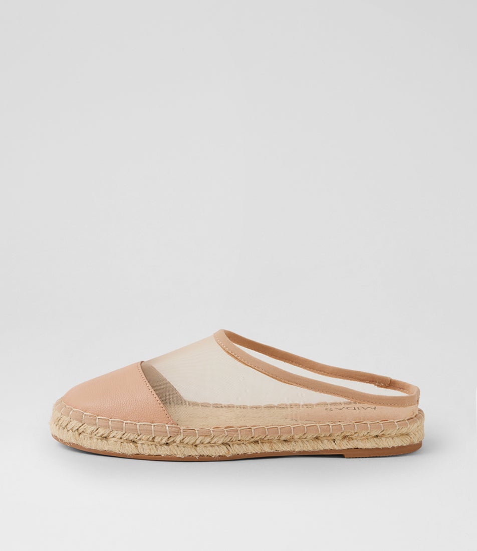 Saron Dark Nude Leather Mesh Slides Saron Dark Nude Leather Mesh Slides