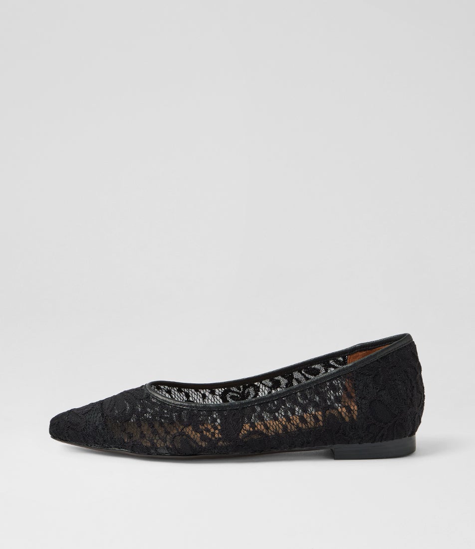 Yassin Black Lace Fabric Leather Ballet Flats