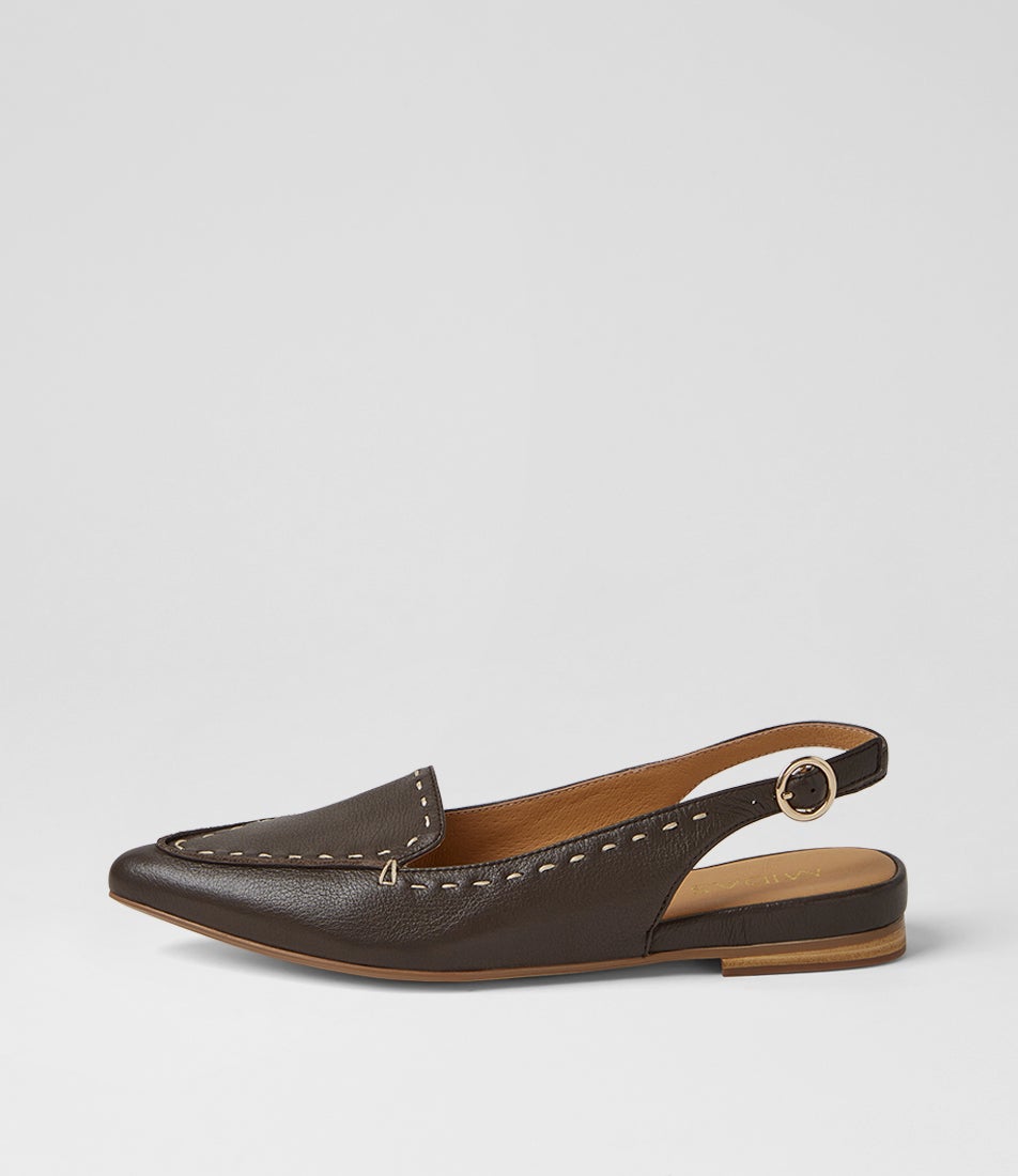 Yuna Choc Leather Slingbacks