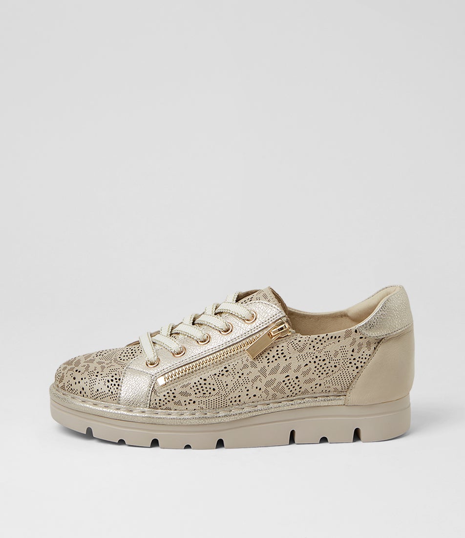 Elicio Beige Gold Wash Leather Sneakers
