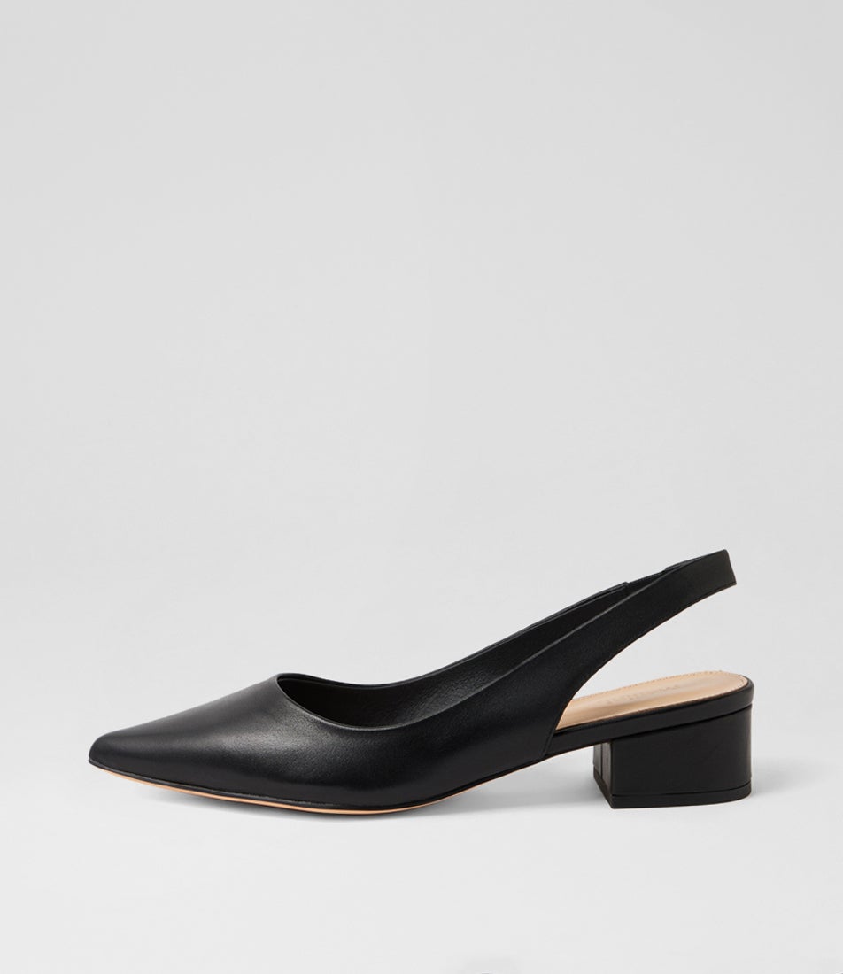 Themust Black Leather Slingback Heels