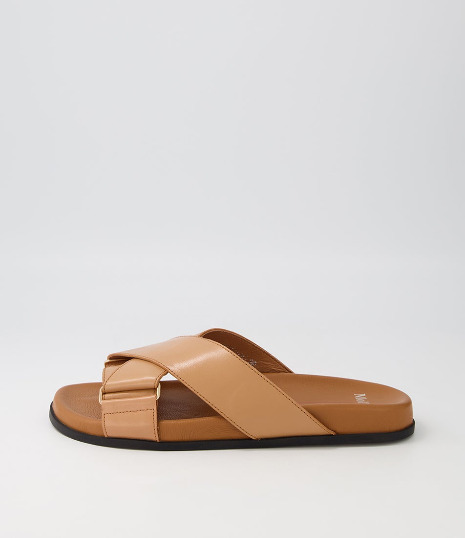 Hefti Caramel Tan Leather Slides Bs