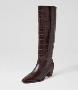 JOELLE MO DK BROWN CROC LEATHER