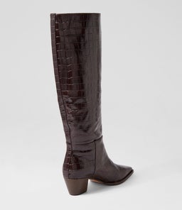 JOELLE MO DK BROWN CROC LEATHER