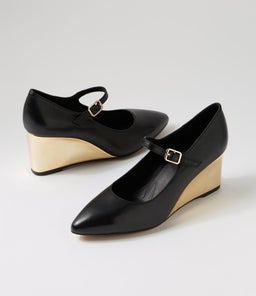 MELLERY MO BLACKâ??GOLD HEEL LEATHER