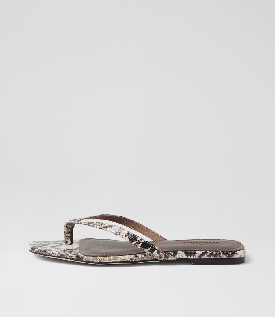 Reille Black Taupe Snake Leather Thongs Reille Black Taupe Snake Leather Thongs