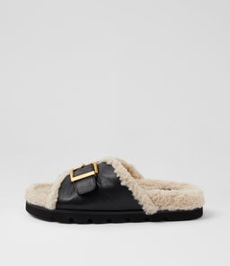 ESME MO BLACK CREAM LEATHER SHEARLING