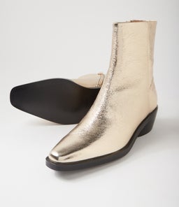 FYONA MO GOLD CRINKLE BLACK HEEL LEATHER