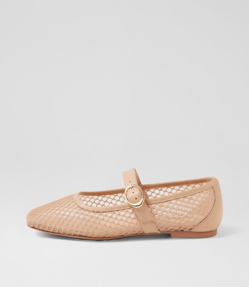 Tartina Nude Mesh Leather Flat Shoes