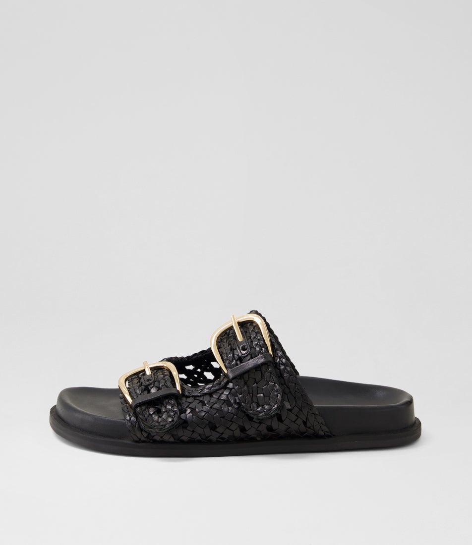 Britmi Black Leather Slides