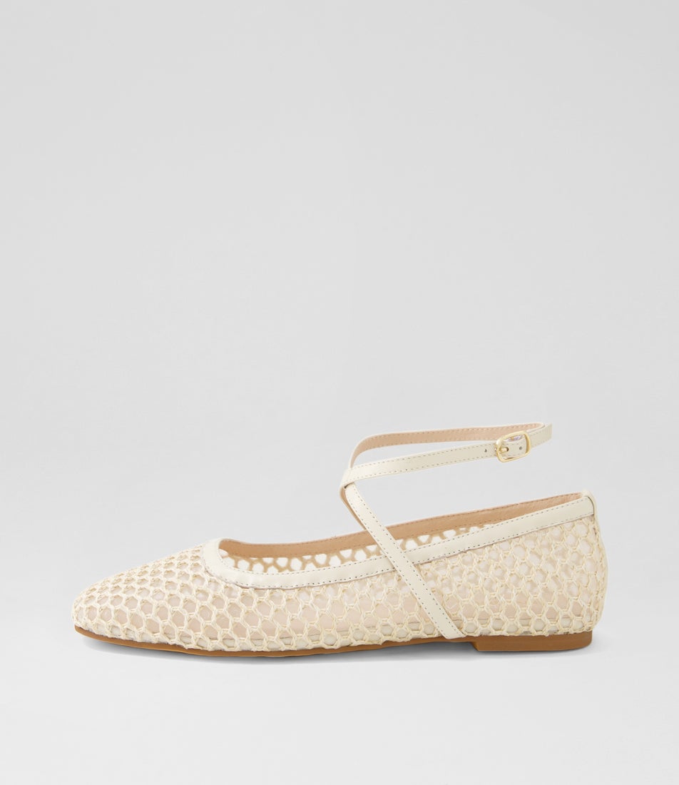Neesa Ecru Woven Leather Ballet Flats