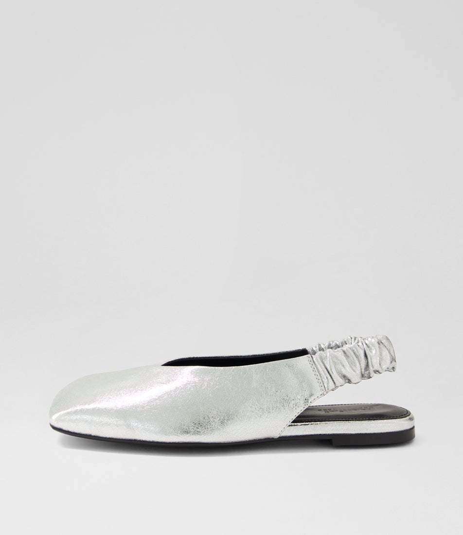 Breetny Silver Leather Flat Shoes