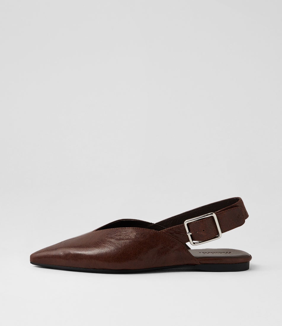 Foraya Choc Leather Flat Shoes