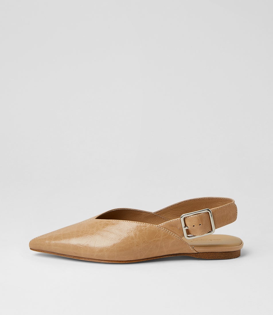 Foraya Camel Crinkle Leather Slingbacks Foraya Camel Crinkle Leather Slingbacks