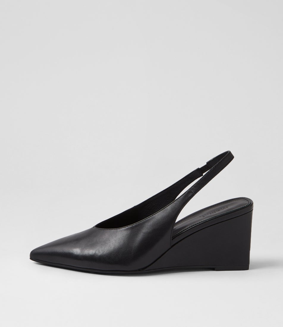 Luisah Black Leather Wedges