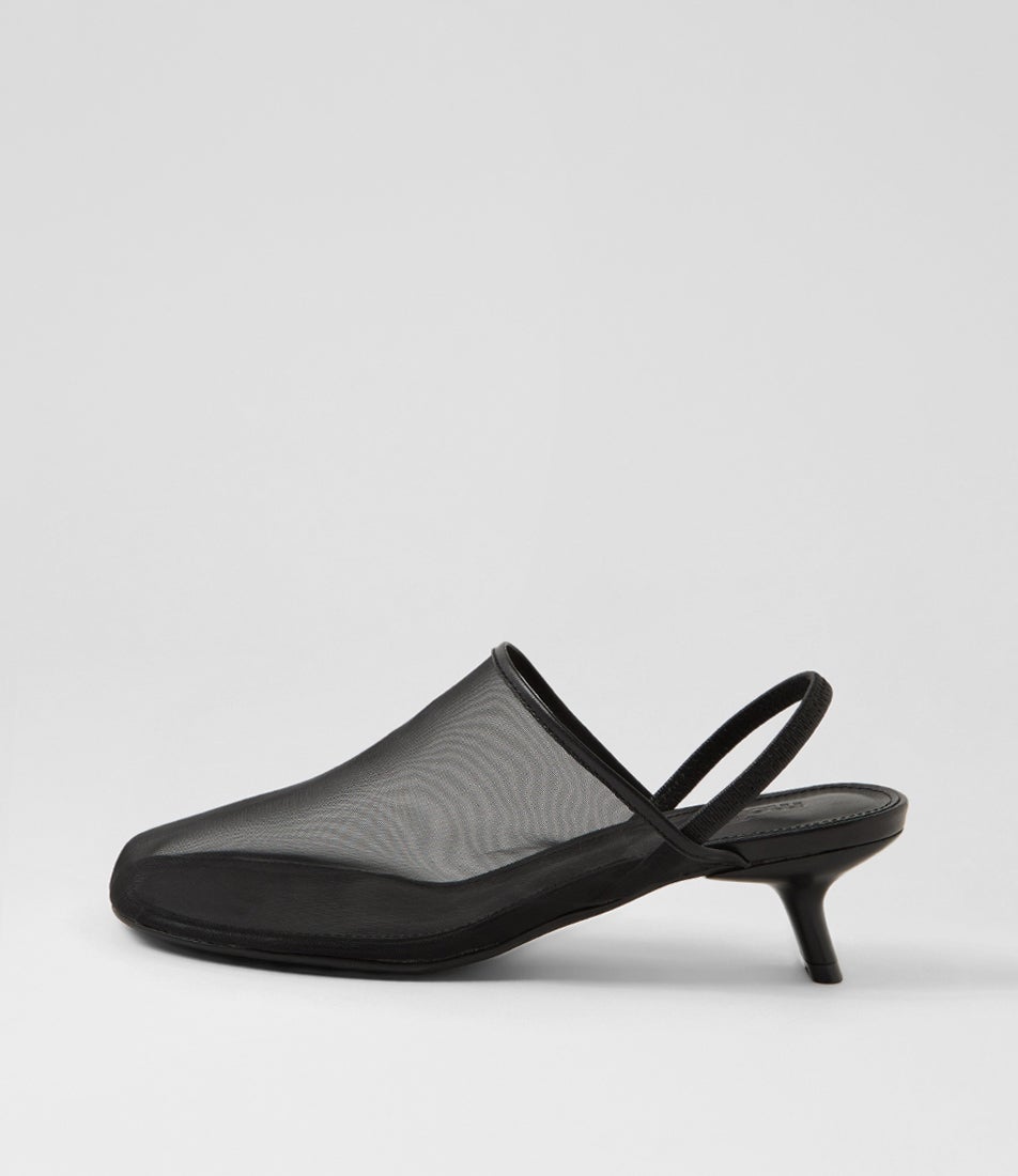 Ican Black Mesh Leather Heels