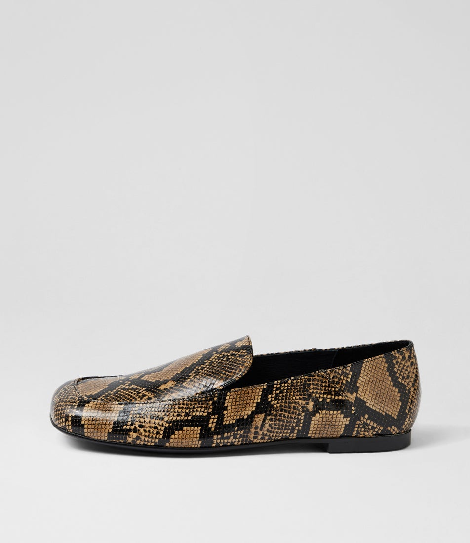 Cammie Fawn Black Snake Leather Loafers