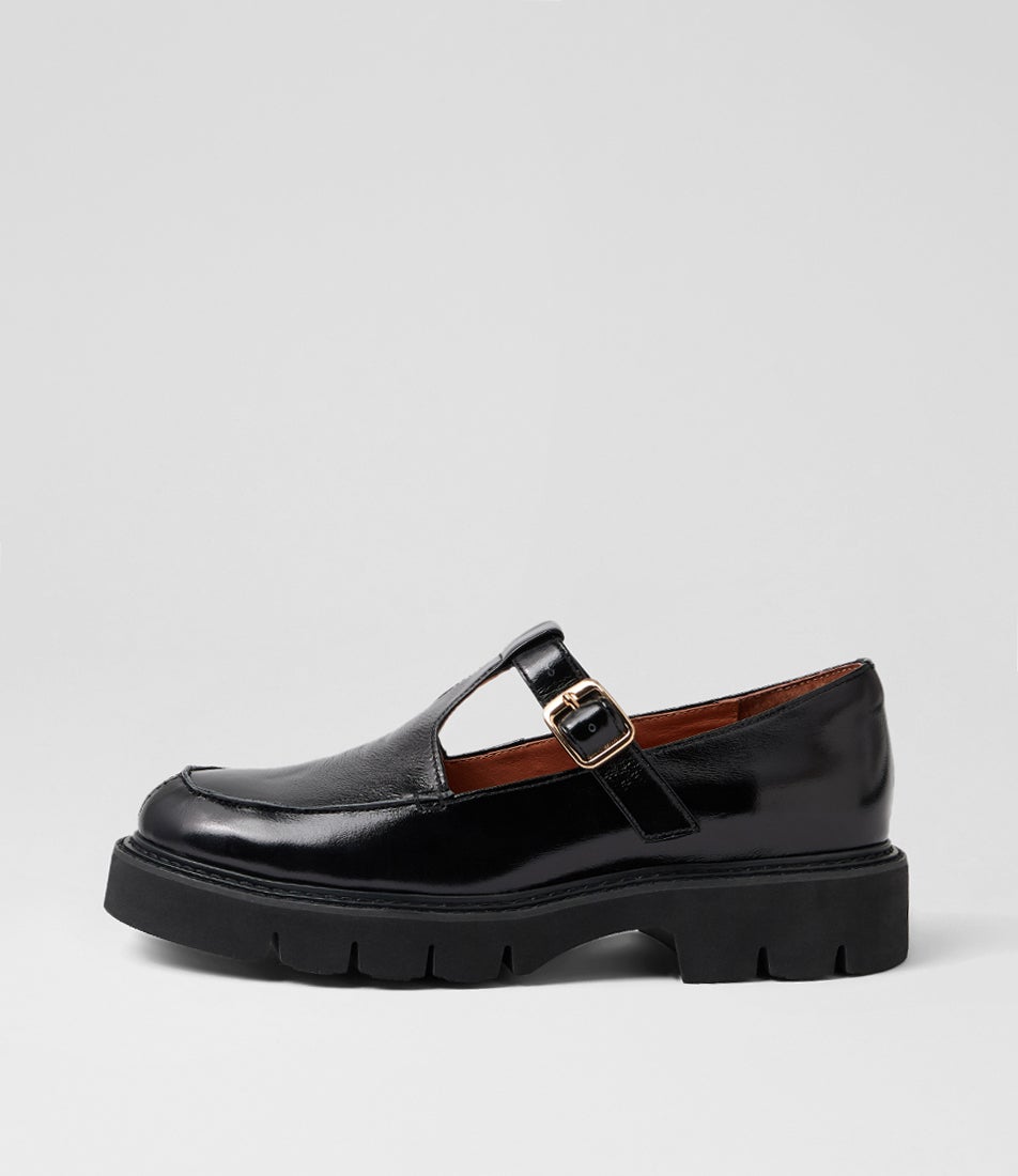 Kassiy Black Shine Leather Flat Shoes