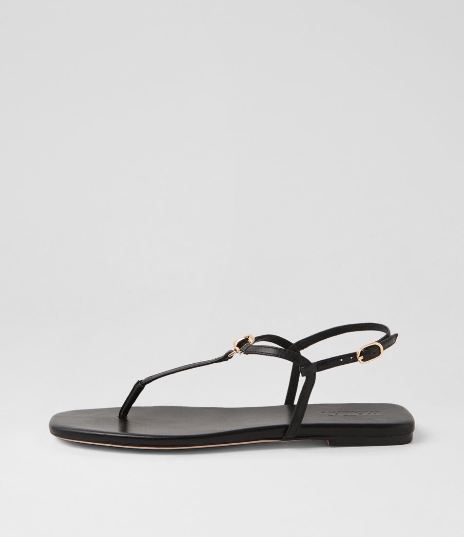 Remee Black Leather Sandals