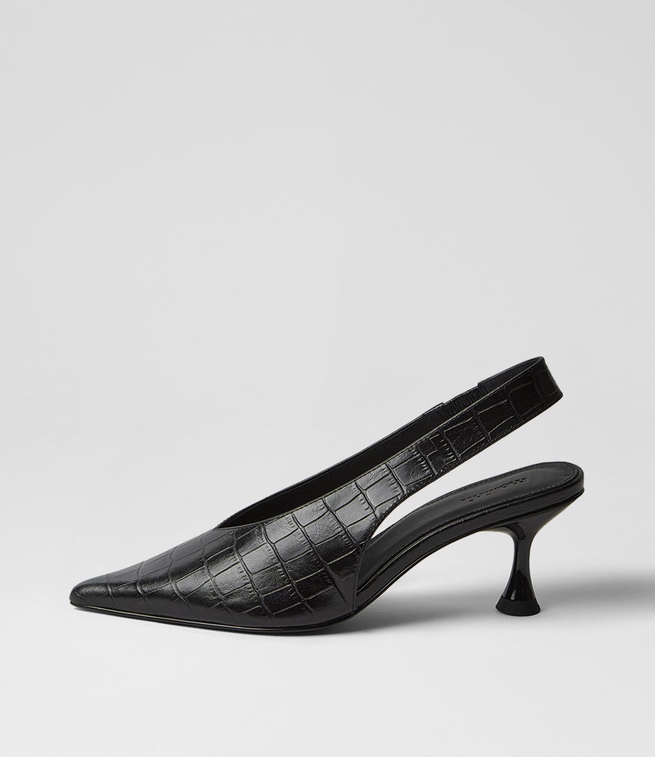 Finh Black Croc Leather Pump Heels