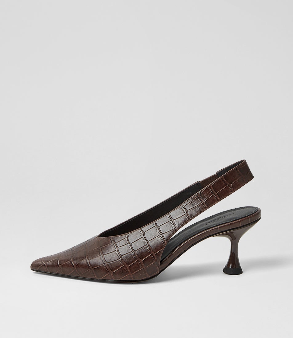 Finh Choc Croc Leather Pump Heels