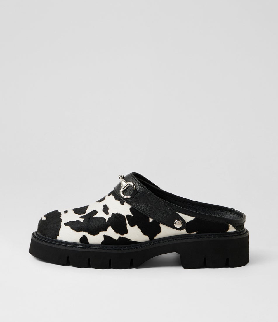 Krepe Black Cow Pony Leather Mules