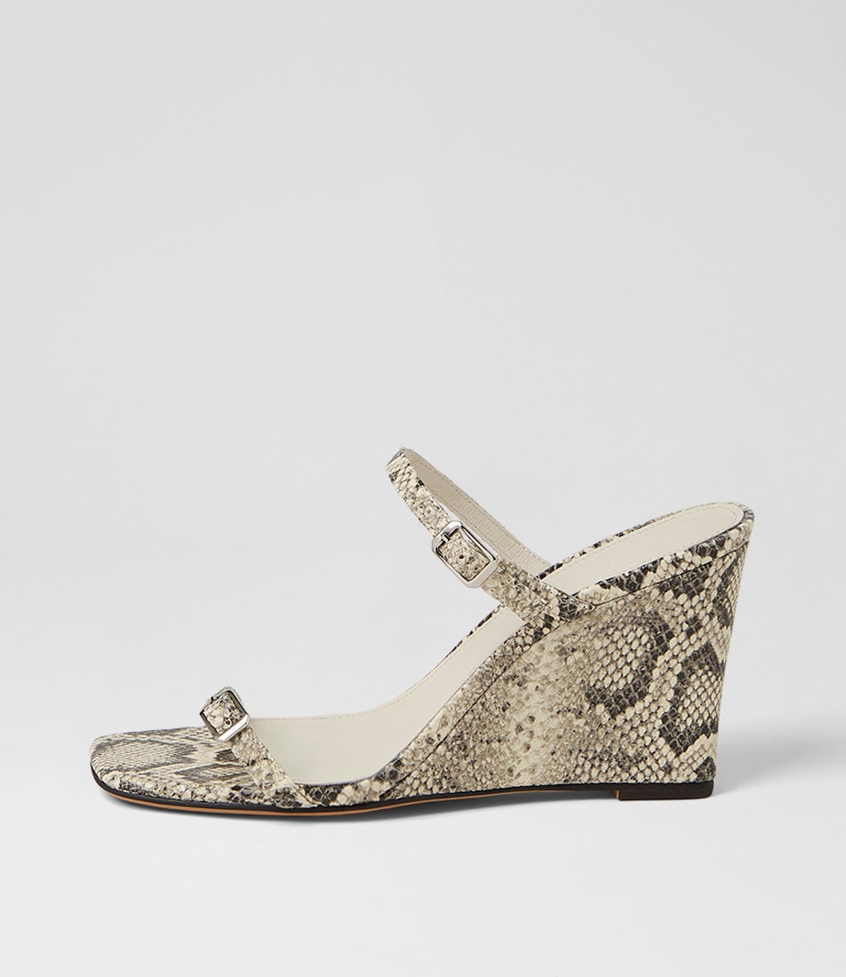 Acian Cream Black Snake Leather Sandals