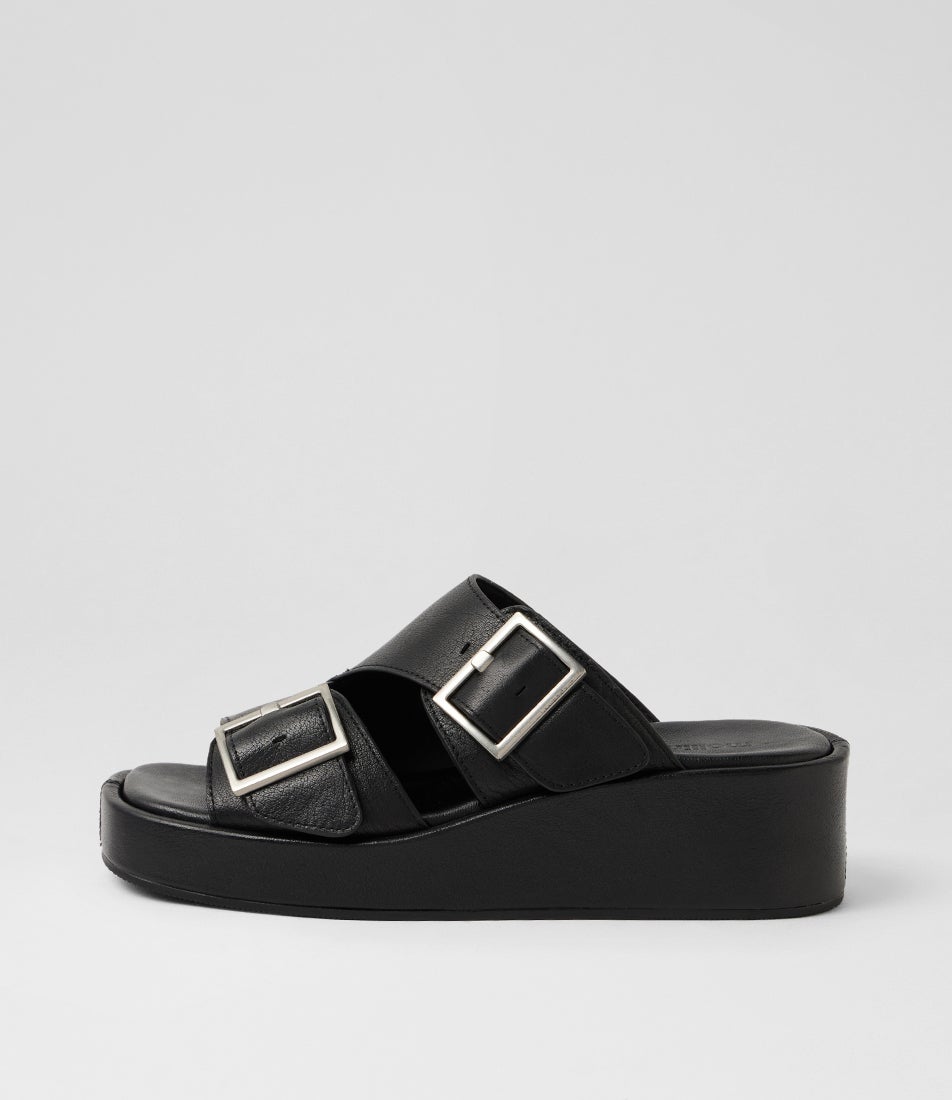 Camimer Black Leather Wedges Camimer Black Leather Wedges