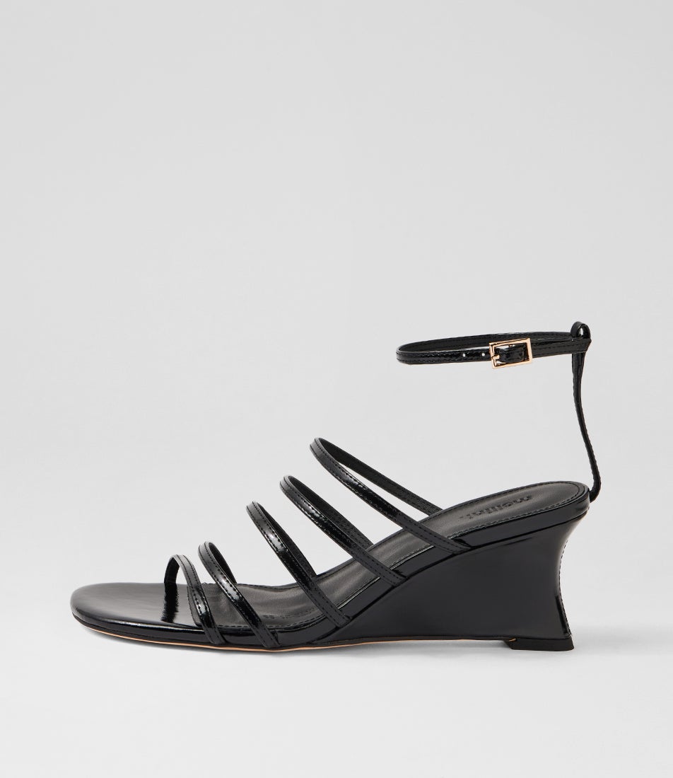 Fayte Black Shine Leather Wedges Fayte Black Shine Leather Wedges