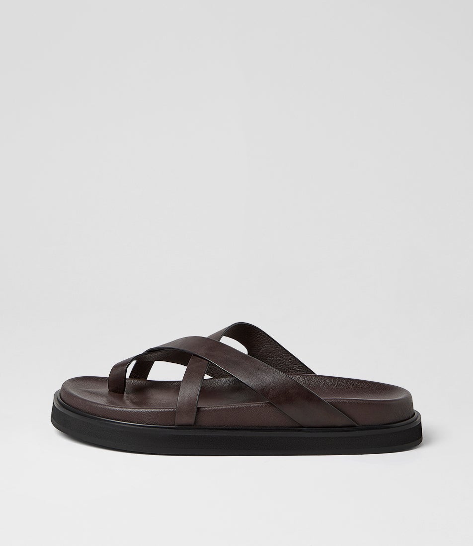 Milie Choc Leather Slides