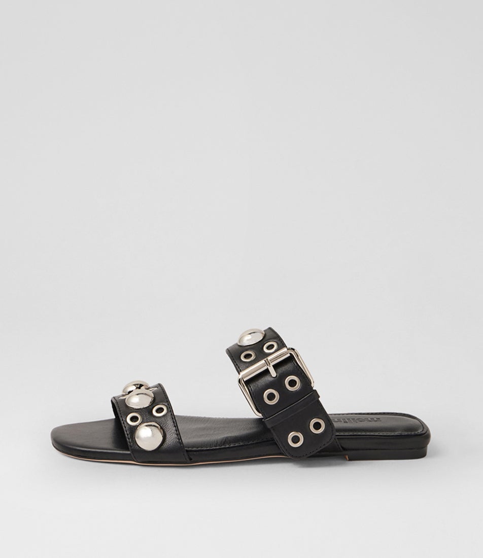 Rixoni Black Leather Slides Rixoni Black Leather Slides