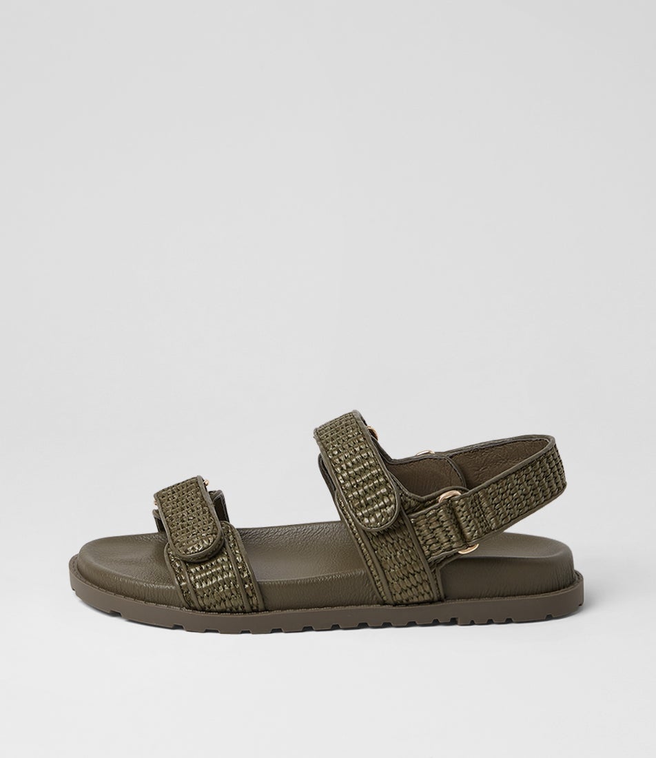 Brimer Khaki Woven Leather Sandals