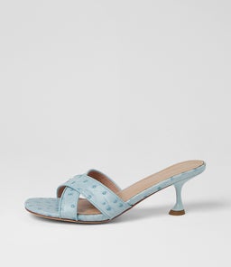 Asire Pale Blue Ostrich Embossed Leather Sandals Asire Pale Blue Ostrich Embossed Leather Sandals