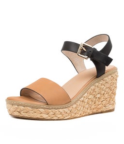 KIMBRA NU BLACK TAN LEATHER RAFFIA