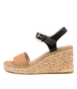 KIMBRA NU BLACK TAN LEATHER RAFFIA