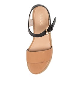 KIMBRA NU BLACK TAN LEATHER RAFFIA