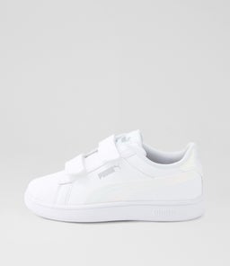 PUMA SMASH 3 HOLO 2 JNR PM WHITE MAUVE MIST SILVER SMOOTH