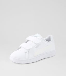 PUMA SMASH 3 HOLO 2 JNR PM WHITE MAUVE MIST SILVER SMOOTH