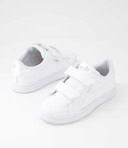 PUMA SMASH 3 HOLO 2 JNR PM WHITE MAUVE MIST SILVER SMOOTH
