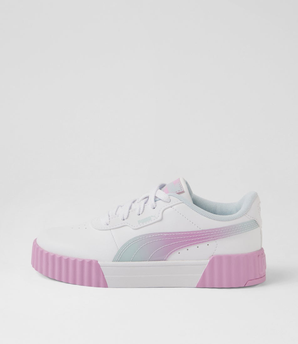 Carina 3 Junior White Mauve Glow Lace Up Sneakers