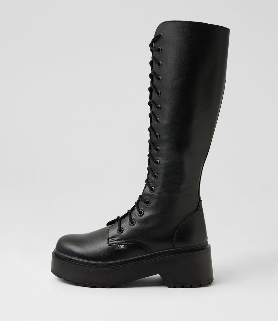 Tulsa Black Leather Knee High Boots