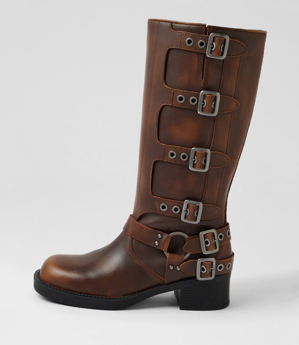 Ryder Brown Rub Leather Knee High Boots
