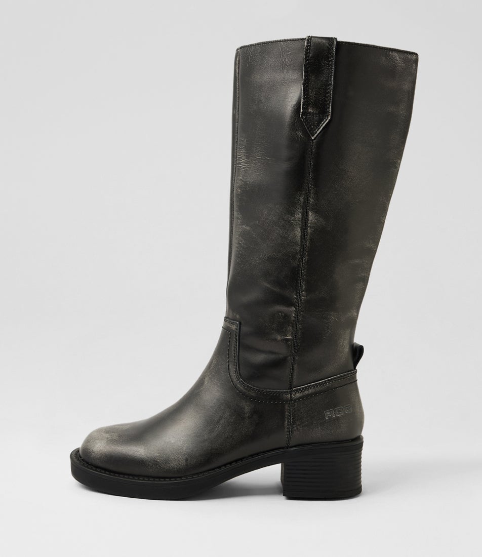 Rocco Charcoal Rub Leather Knee High Boots